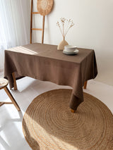 Brown Hemstitch Linen Tablecloth