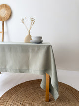 Sage Green Hemstitch Linen Tablecloth