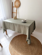 Sage Green Hemstitch Linen Tablecloth