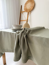 Sage Green Hemstitch Linen Tablecloth