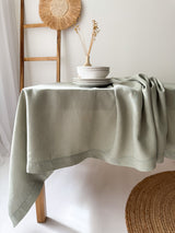 Sage Green Hemstitch Linen Tablecloth