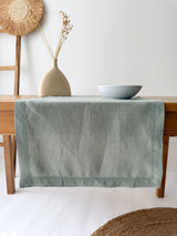 Sage Green Hemstitch Linen Table Runner