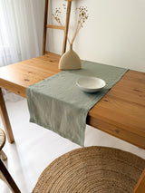 Sage Green Hemstitch Linen Table Runner
