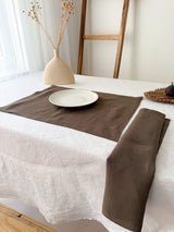 Brown Washed Linen Napkins with Stitch Edges