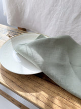 Sage Green Washed Linen Napkins with Stitch Edges