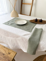 Sage Green Washed Linen Napkins with Stitch Edges