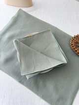 Sage Green Washed Linen Napkins with Stitch Edges