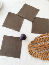 Brown Linen Coasters with Stitch Edges - set of 4