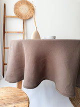 Brown Round Linen Tablecloth with Hemstitch