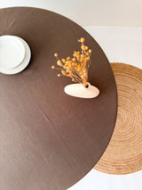 Brown Round Linen Tablecloth with Hemstitch