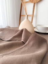 Brown Round Linen Tablecloth with Hemstitch