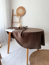 Brown Round Linen Tablecloth with Hemstitch