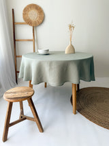 Sage Green Round Linen Tablecloth with Hemstitch