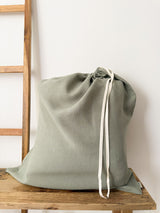 Sage Green Drawstring Linen Laundry Bag