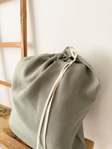 Sage Green Drawstring Linen Laundry Bag