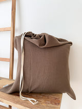 Brown Drawstring Linen Laundry Bag
