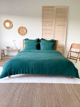 Dark Green Linen Duvet Cover