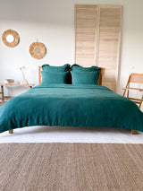 Dark Green Washed Linen Bedding Set