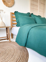 Dark Green Washed Linen Bedding Set