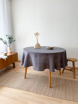 Dark Grey Round Linen Tablecloth with Hemstitch