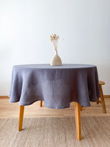 Dark Grey Round Linen Tablecloth with Hemstitch
