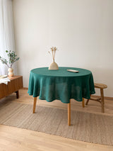 Dark Green Round Linen Tablecloth with Hemstitch