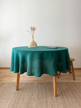 Dark Green Round Linen Tablecloth with Hemstitch