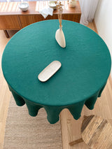 Dark Green Round Linen Tablecloth with Hemstitch