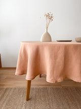 Tan Round Linen Tablecloth with Hemstitch