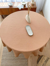 Tan Round Linen Tablecloth with Hemstitch