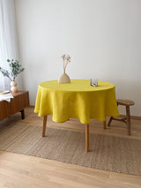 Yellow Round Linen Tablecloth with Hemstitch
