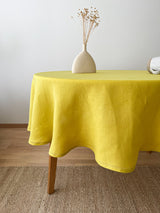Yellow Round Linen Tablecloth with Hemstitch