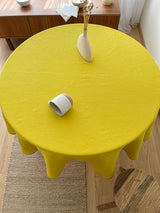 Yellow Round Linen Tablecloth with Hemstitch