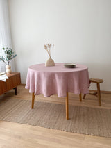 Dusty Pink Round Linen Tablecloth with Hemstitch