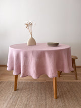 Dusty Pink Round Linen Tablecloth with Hemstitch