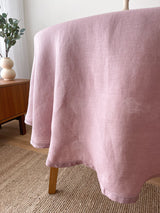 Dusty Pink Round Linen Tablecloth with Hemstitch