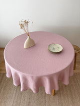 Dusty Pink Round Linen Tablecloth with Hemstitch
