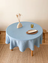 Light Blue Round Linen Tablecloth with Hemstitch