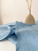 Light Blue Round Linen Tablecloth with Hemstitch