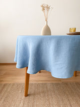 Light Blue Round Linen Tablecloth with Hemstitch