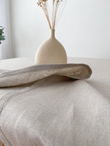 Beige Round Linen Tablecloth with Hemstitch
