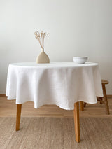 Off White Round Linen Tablecloth with Hemstitch