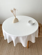 Off White Round Linen Tablecloth with Hemstitch