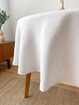 Off White Round Linen Tablecloth with Hemstitch