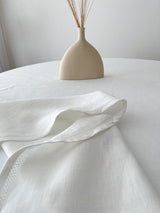Off White Round Linen Tablecloth with Hemstitch