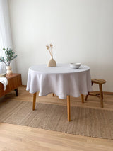 Light Grey Round Linen Tablecloth with Hemstitch