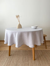 Light Grey Round Linen Tablecloth with Hemstitch