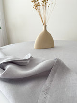 Light Grey Round Linen Tablecloth with Hemstitch