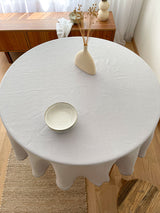 Light Grey Round Linen Tablecloth with Hemstitch