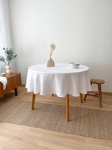 White Round Linen Tablecloth with Hemstitch